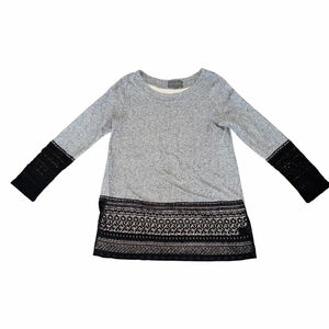 Anthropologie Sunday in Brooklyn Tunic, Gray XL with Black Lace Trim Fall Classy